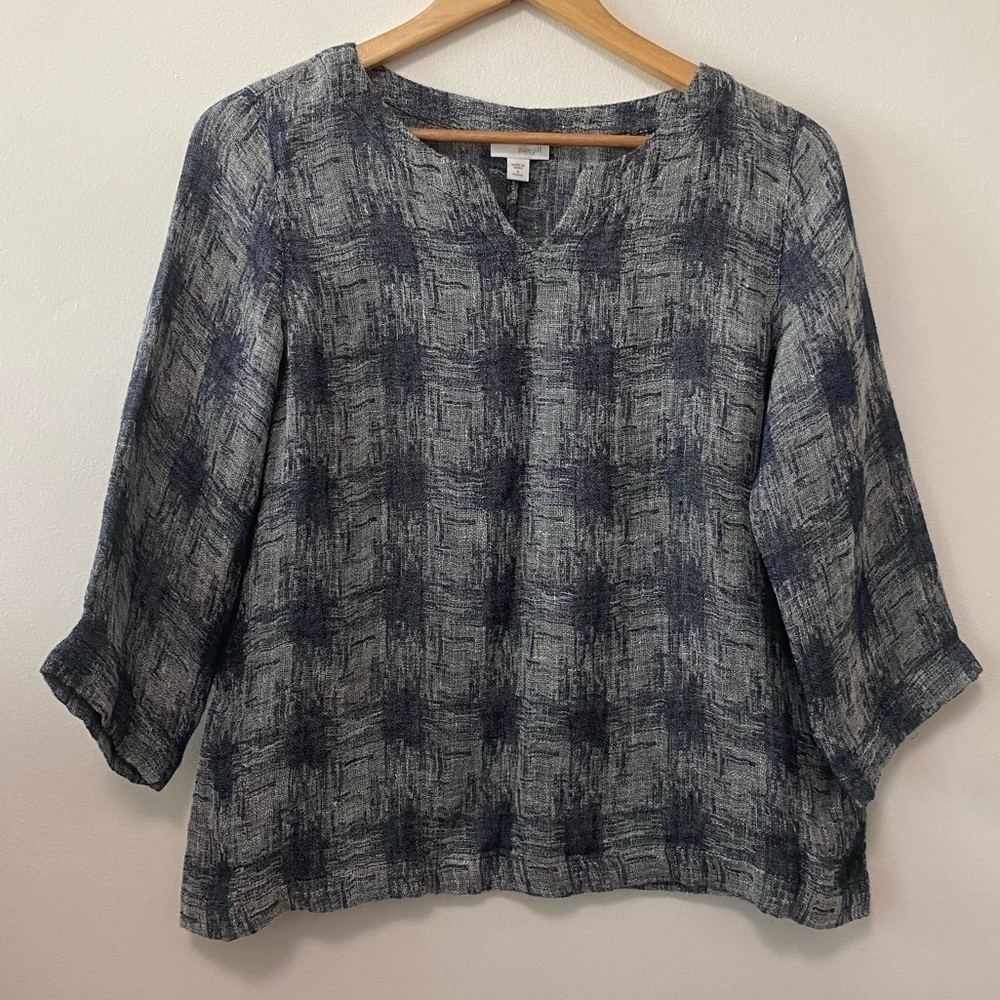 Pure J.Jill Linen Boxy Split V neck Contemporary Minimalist Top